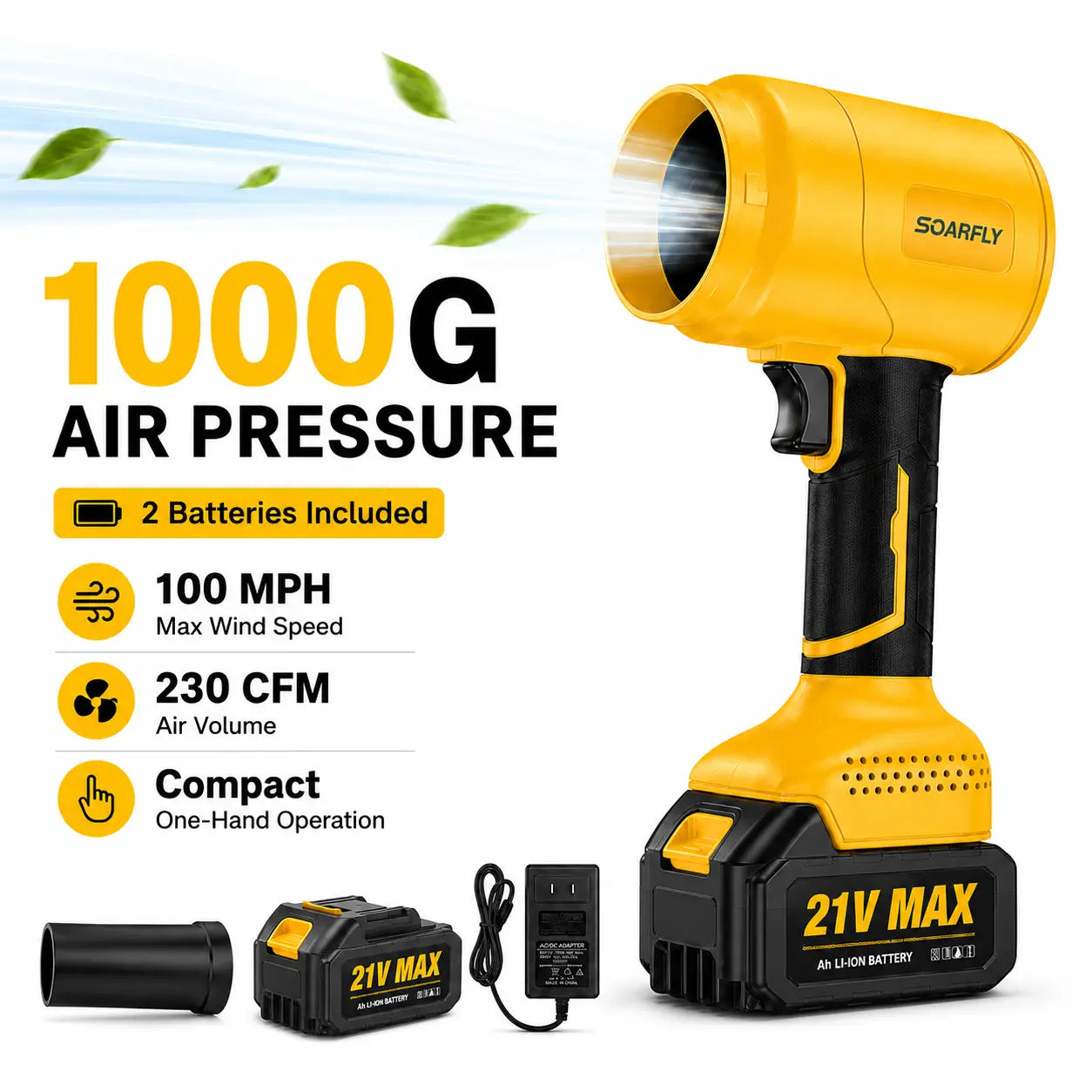 SOARFLY Turbo Jet Blower - Multi-Functional Cordless Leaf Blower and Air Duster with High-Efficiency Copper Motor for Optimal Car Drying, Snow Clearing, and Home Enhancement