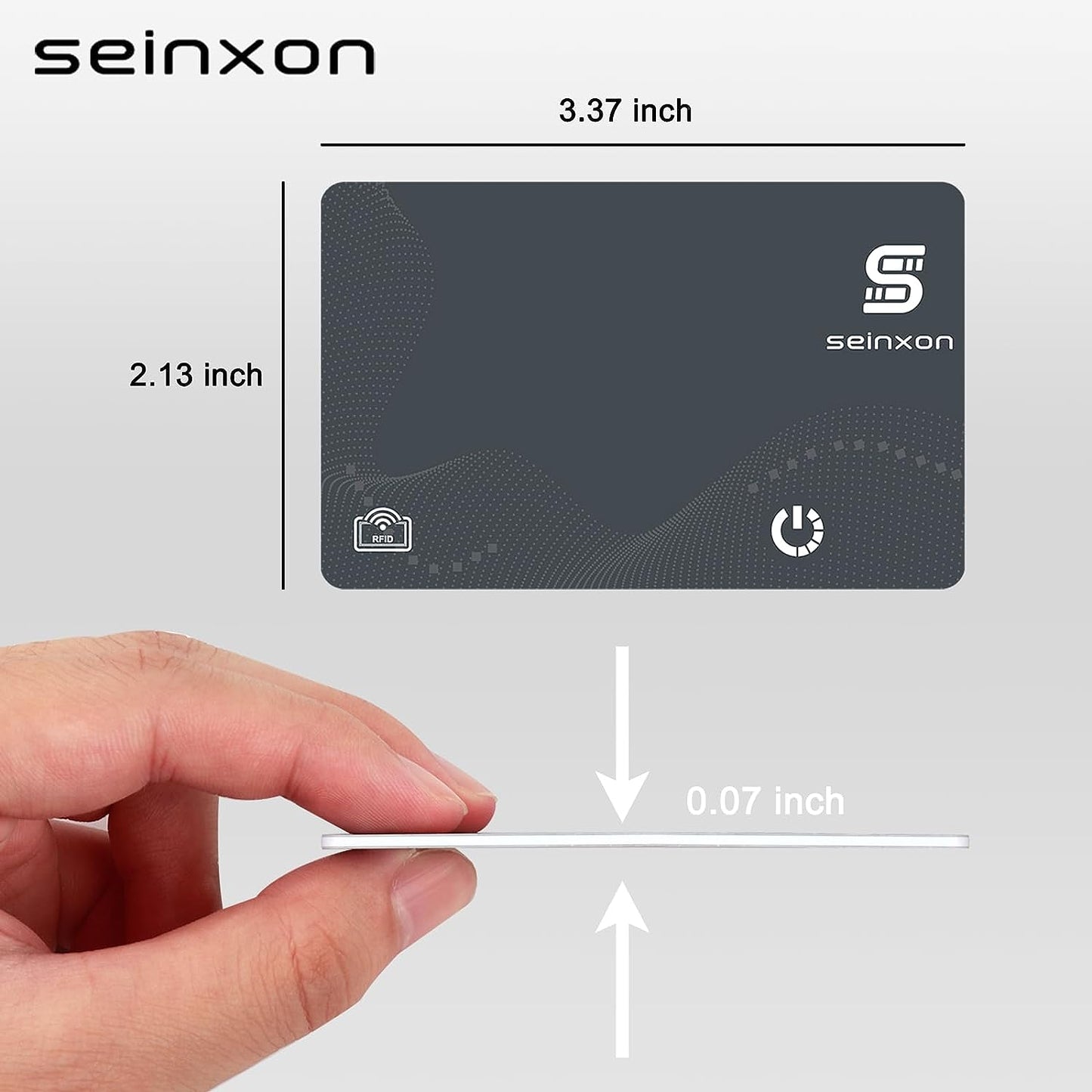 SEINXON RFID Blocking Wallet Finder with IP68 Waterproof Item Tracker and Rechargeable Clip, Compatible with Apple Find My App (iOS Only), Grey