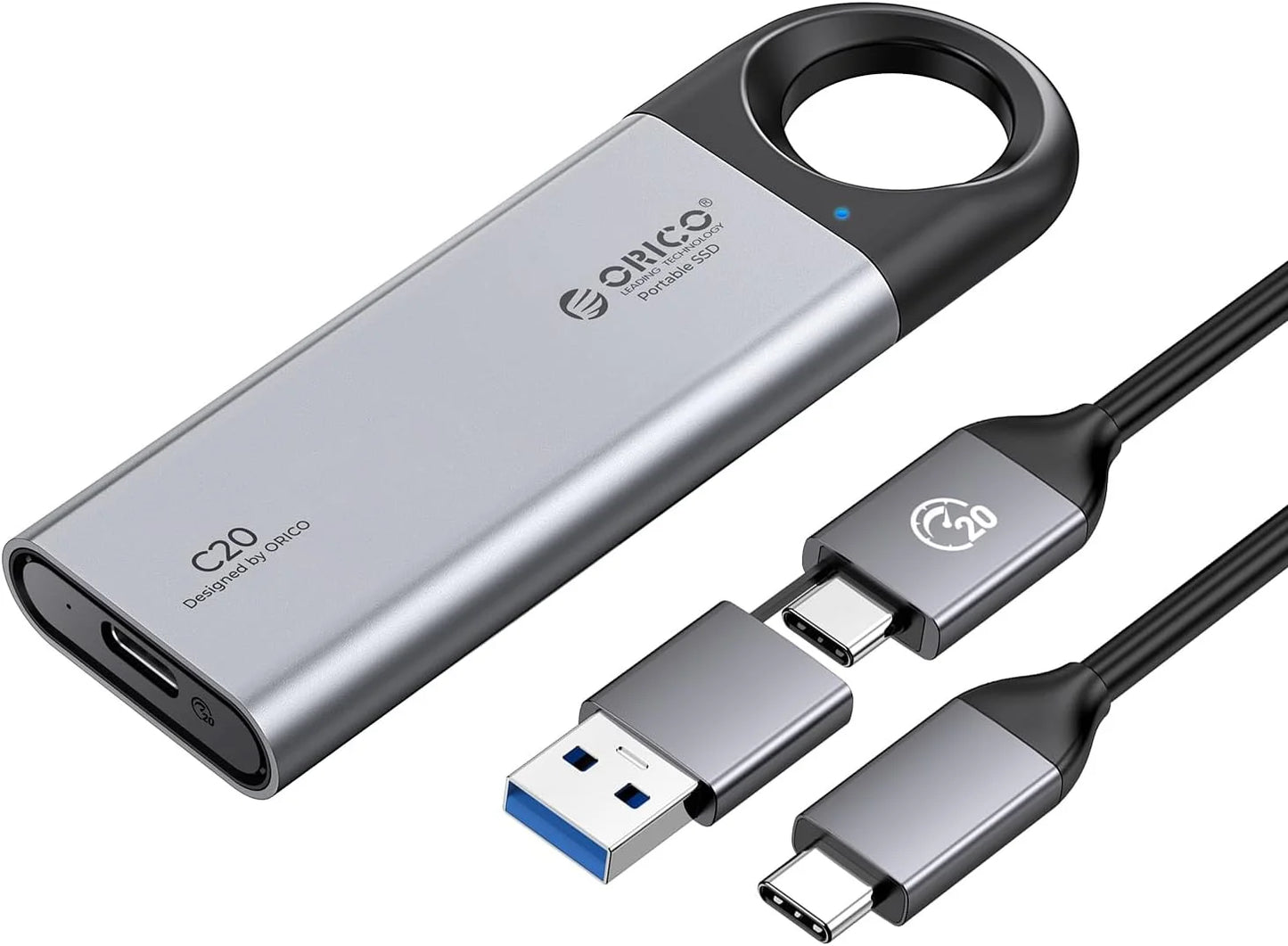 1TB External SSD up to 1050Mb/S 550Mb/S, Hanging Hole Design Portable Solid State Drive, USB C&A 2 in 1 Cable