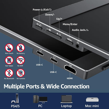 Portable Monitor 15.6 Inch 1080P FHD 60Hz 85% Srgb Travel Monitor with Speaker HDMI USB-C Second Screen for Laptop Macbook Surface PC Xbox PS4/5, VESA Mountable, with Cover Stand