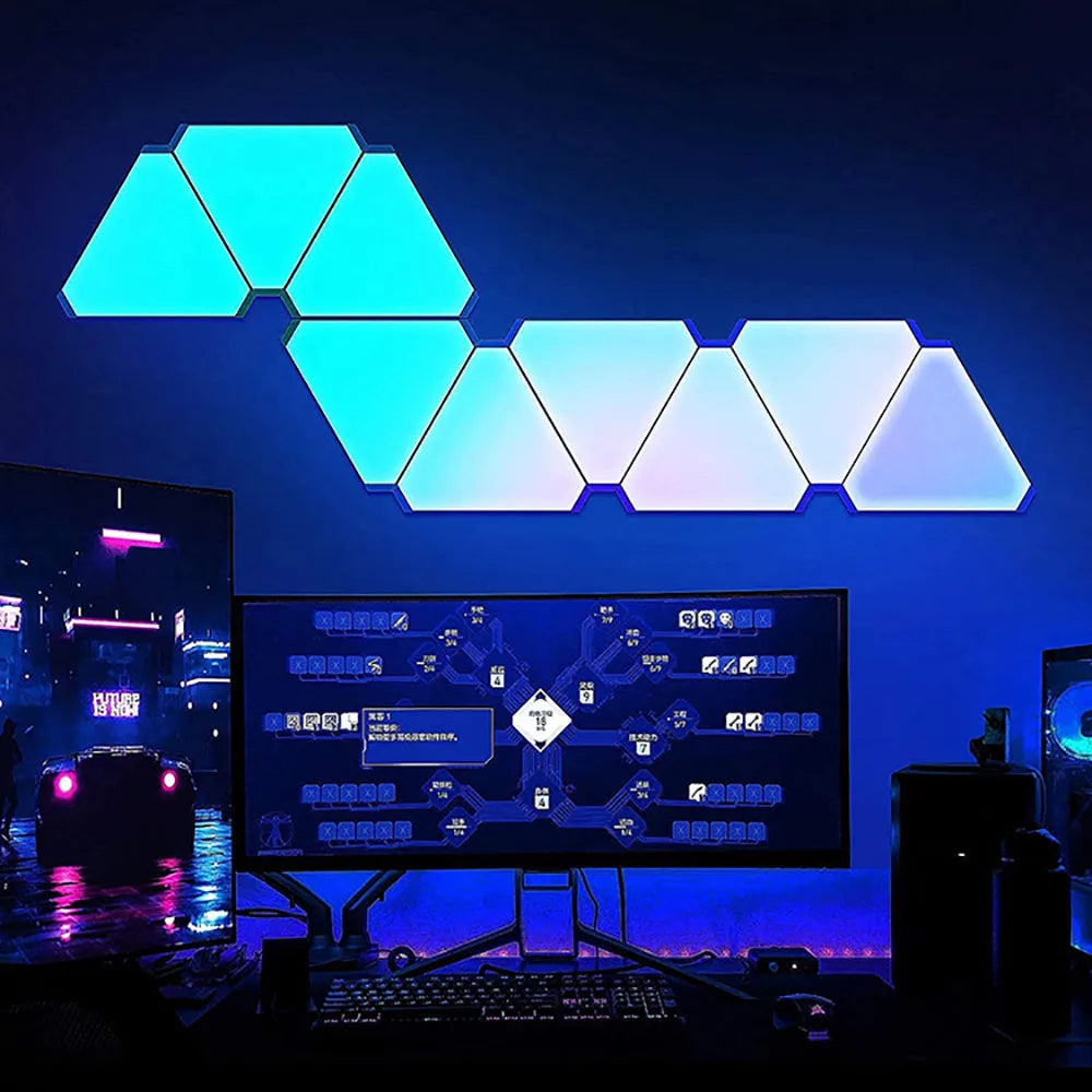 LED Triangular Quantum RGB Wall Lamp - Intelligent Ambient Lighting for Bedroom and Office Décor