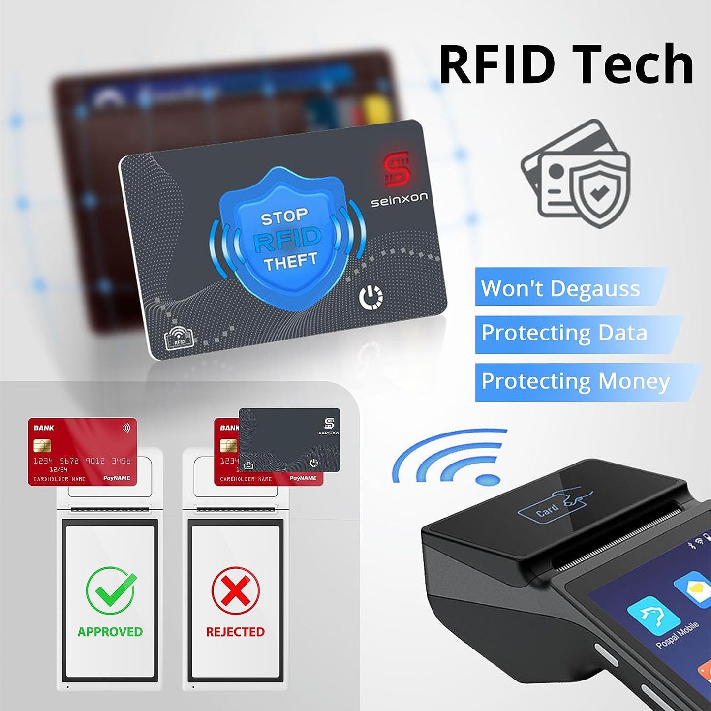 SEINXON RFID Blocking Wallet Finder with IP68 Waterproof Item Tracker and Rechargeable Clip, Compatible with Apple Find My App (iOS Only), Grey