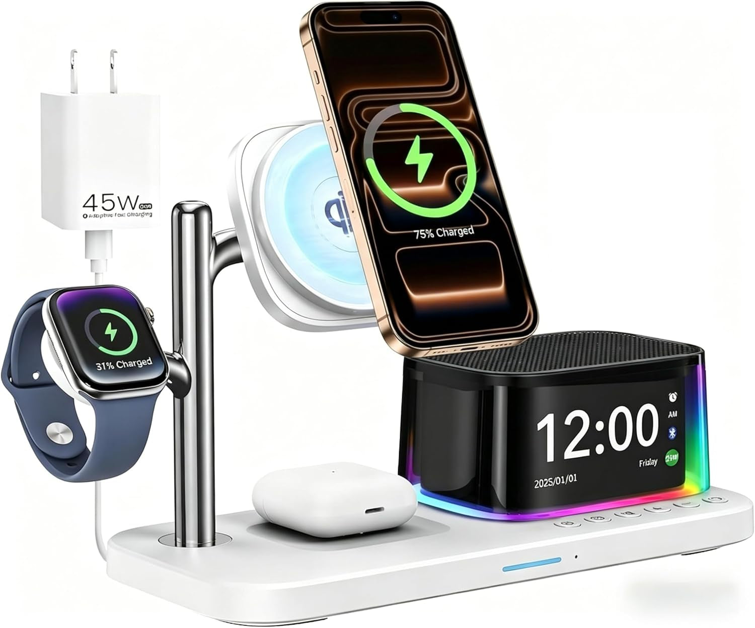7-in-1 Wireless Charging Station with Bluetooth Speaker