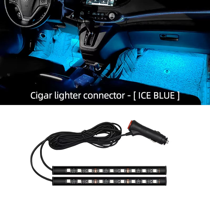 LED Car Neon Foot Lights - Interior Decorative Backlight with USB and Cigarette Lighter Connectivity