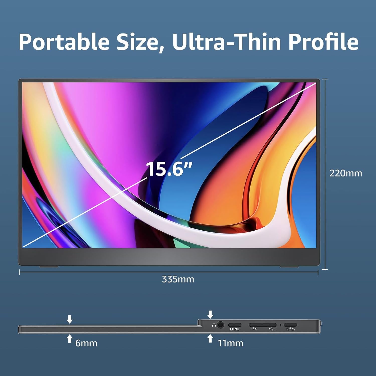Portable Monitor 15.6 Inch 1080P FHD 60Hz 85% Srgb Travel Monitor with Speaker HDMI USB-C Second Screen for Laptop Macbook Surface PC Xbox PS4/5, VESA Mountable, with Cover Stand