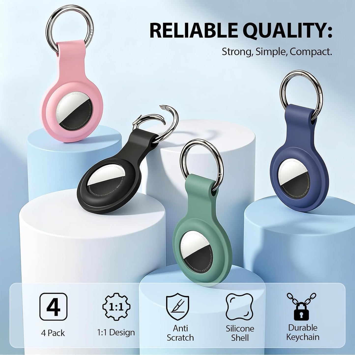 4-Pack Silicone Keychain Holders for Apple AirTag - Multicolor GPS Item Finder Accessories