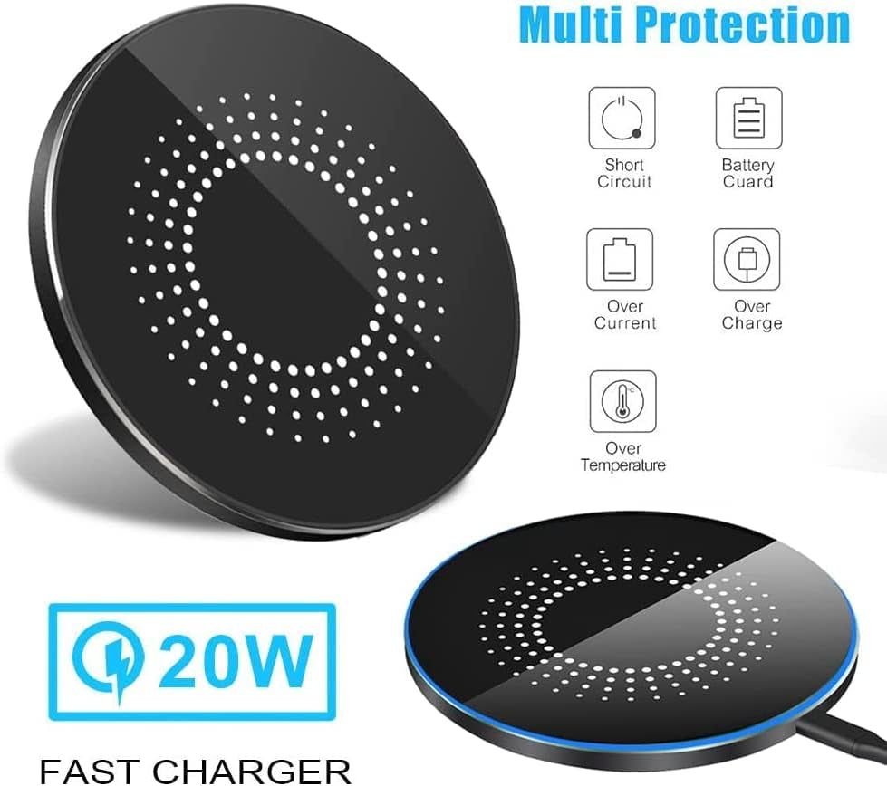 Wireless Charging Pad 20W, Fast Wireless Charger Wireless Phone Charger Compatible with Iphone 12/13/14/15/16, Inductive Charging Station Compatible with Samsung Galaxy S24/S23/S22/S21/Google Pixel