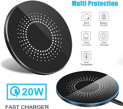 Wireless Charging Pad 20W, Fast Wireless Charger Wireless Phone Charger Compatible with Iphone 12/13/14/15/16, Inductive Charging Station Compatible with Samsung Galaxy S24/S23/S22/S21/Google Pixel