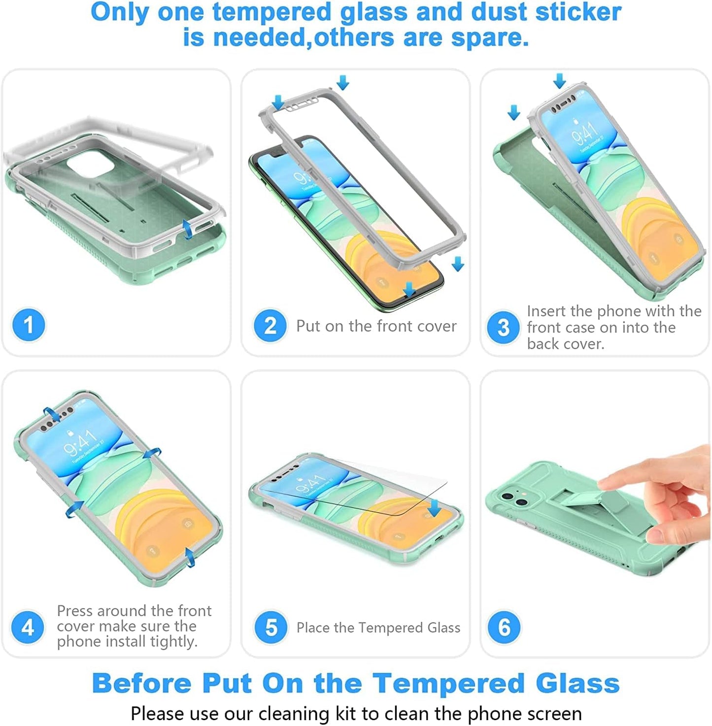Compatible with Iphone 12 Case, Iphone 12 Pro Case With[2 X Tempered Glass Screen Protectors][Built-In Kickstand]Shockproof 360 Full Body Protective Silicone Bumper Cover-Darkgreen - Darkgreen
