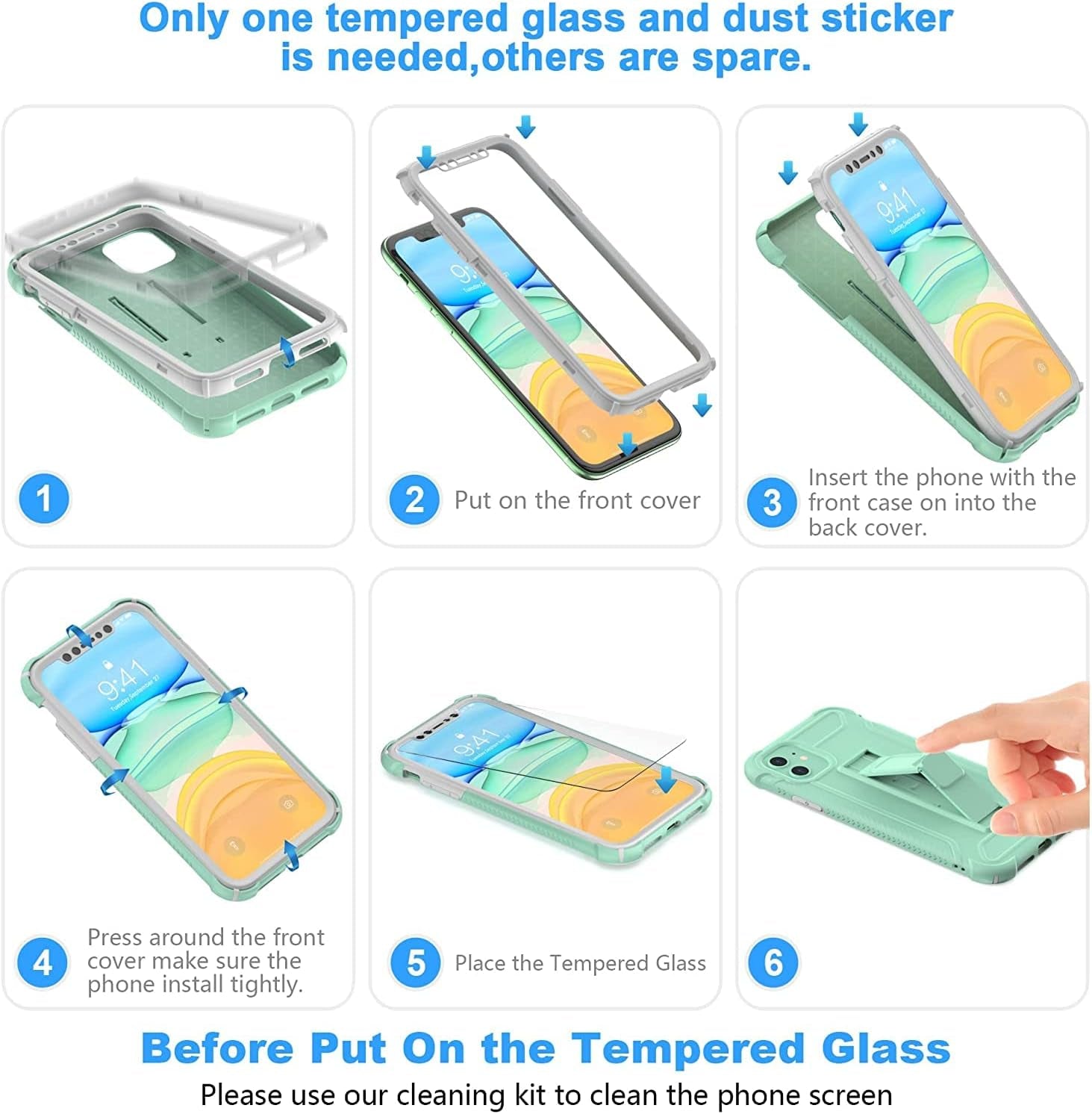 Compatible with Iphone 12 Case, Iphone 12 Pro Case With[2 X Tempered Glass Screen Protectors][Built-In Kickstand]Shockproof 360 Full Body Protective Silicone Bumper Cover-Darkgreen - Darkgreen