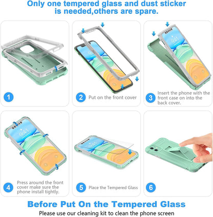 Compatible with Iphone 12 Case, Iphone 12 Pro Case With[2 X Tempered Glass Screen Protectors][Built-In Kickstand]Shockproof 360 Full Body Protective Silicone Bumper Cover-Darkgreen - Darkgreen