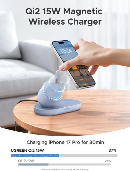 Qi2 Certitied 15W Magsafe Charger, 2-In-1 Wireless Chargerer,Blue | Magnetic Charging Station Compatible with Iphone 17/16/15/14/13/12, Airpods 4/3/2/Pro 3/2(No AC Adapter)