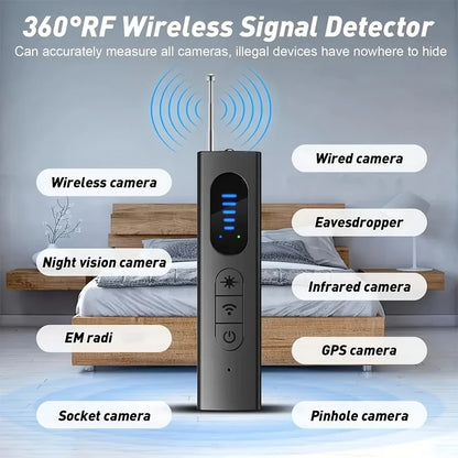 Hidden Camera Detector Anti-Spy Car GPS Tracker Listening Device Bug RF Wireless All Signal Scanner Gadget Security Protection