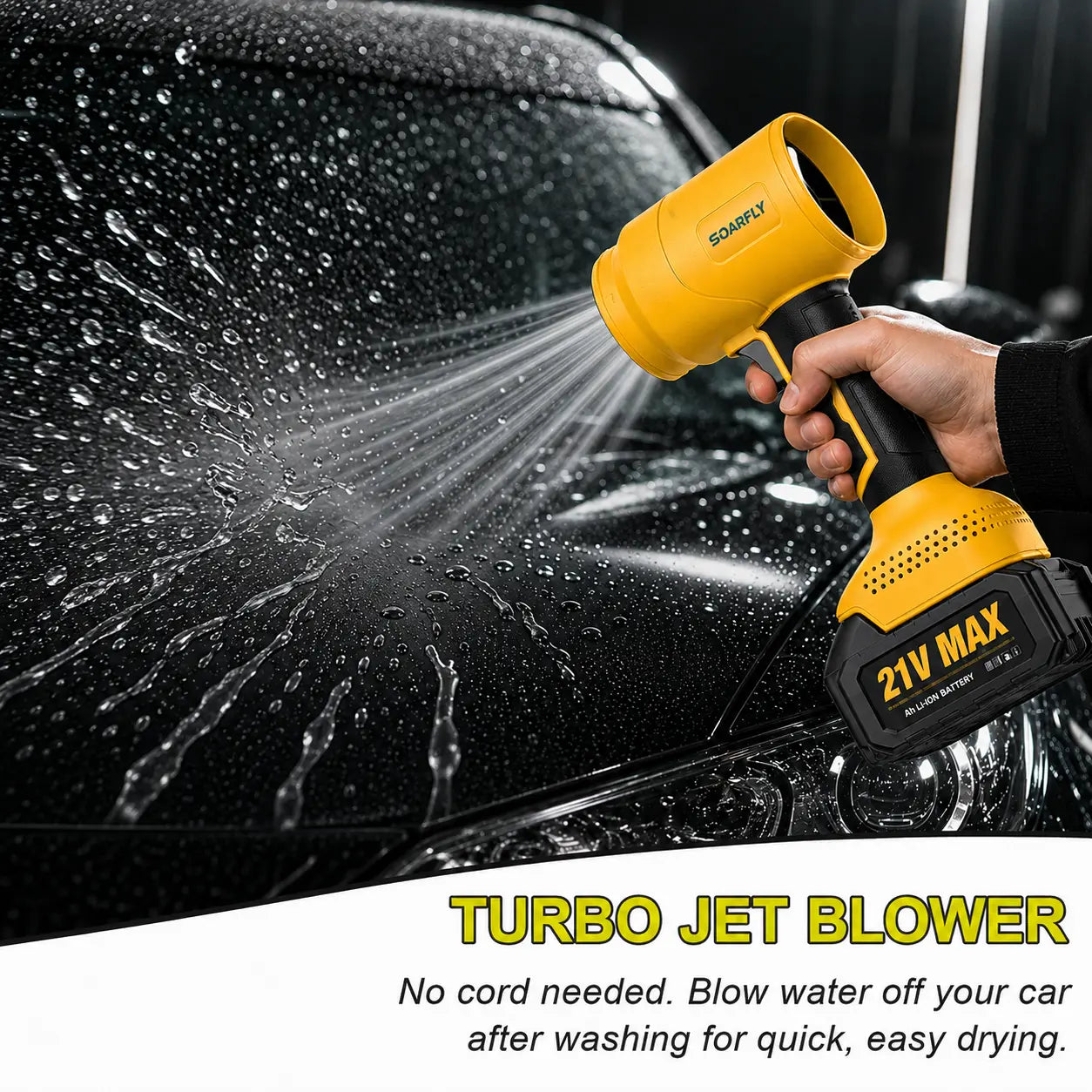 SOARFLY Turbo Jet Blower - Multi-Functional Cordless Leaf Blower and Air Duster with High-Efficiency Copper Motor for Optimal Car Drying, Snow Clearing, and Home Enhancement