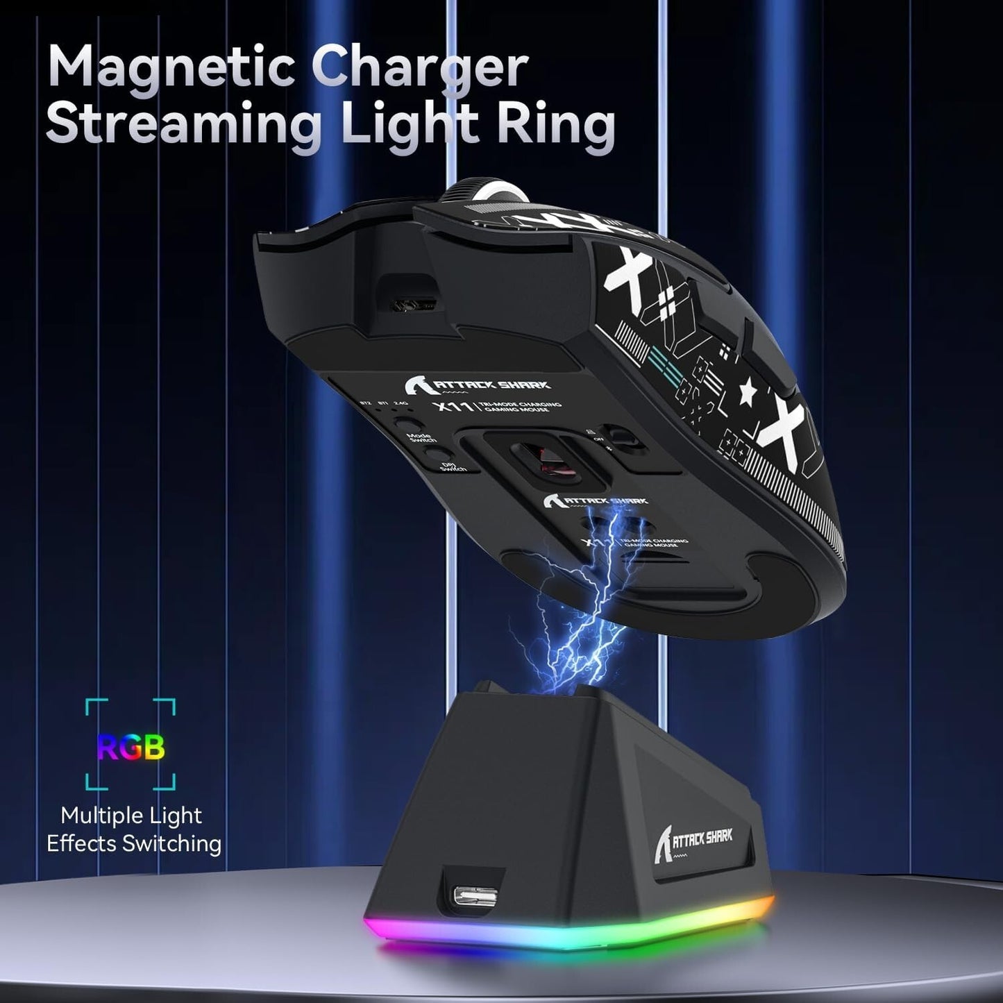 ATTACK SHARK X11 Tri-Mode Wireless Gaming Mouse with RGB Charging Dock, 22000DPI