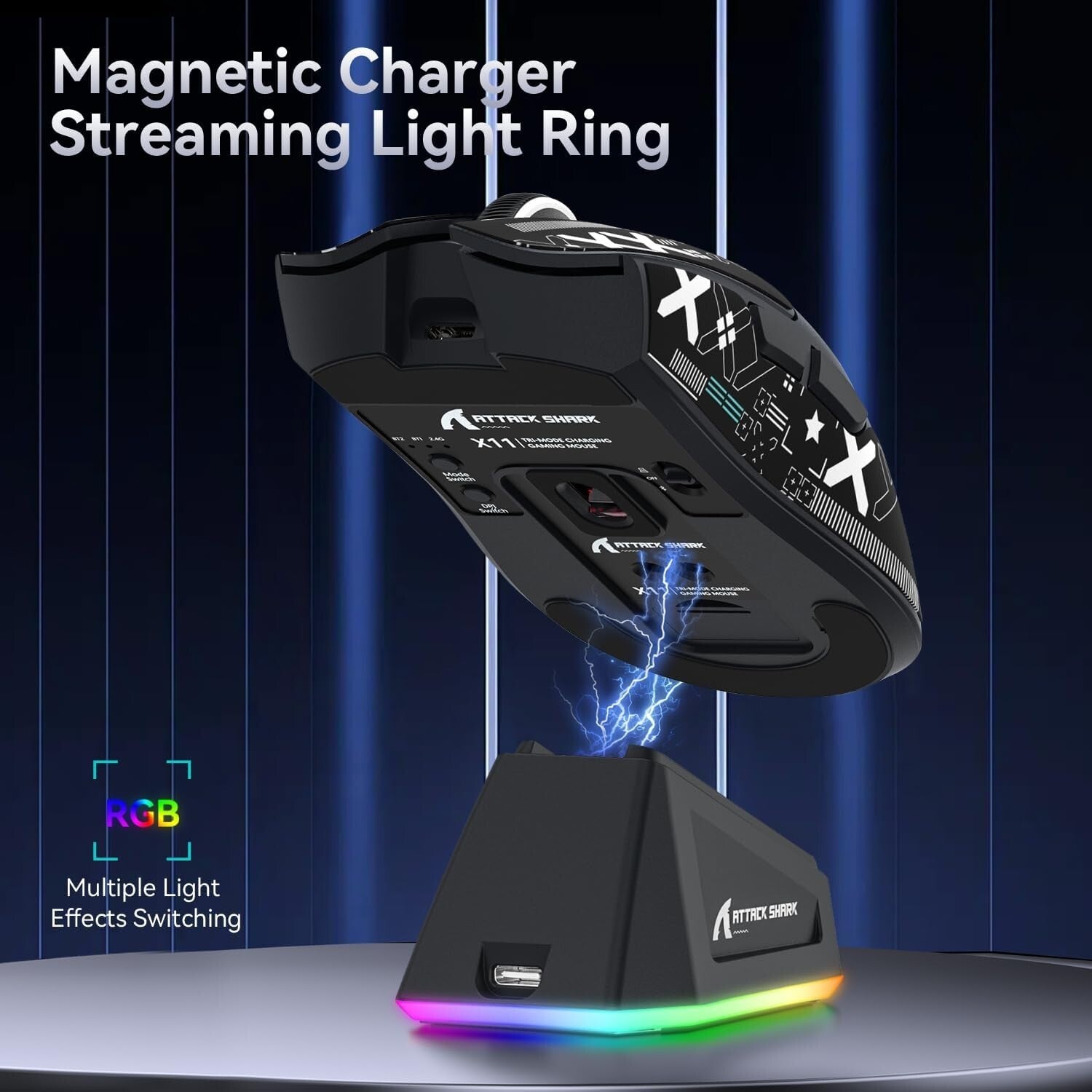 ATTACK SHARK X11 Tri-Mode Wireless Gaming Mouse with RGB Charging Dock, 22000DPI