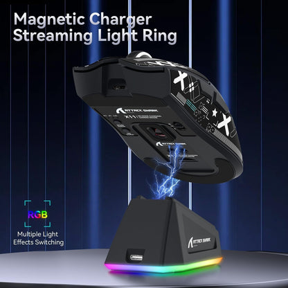 ATTACK SHARK X11 Tri-Mode Wireless Gaming Mouse with RGB Charging Dock, 22000DPI