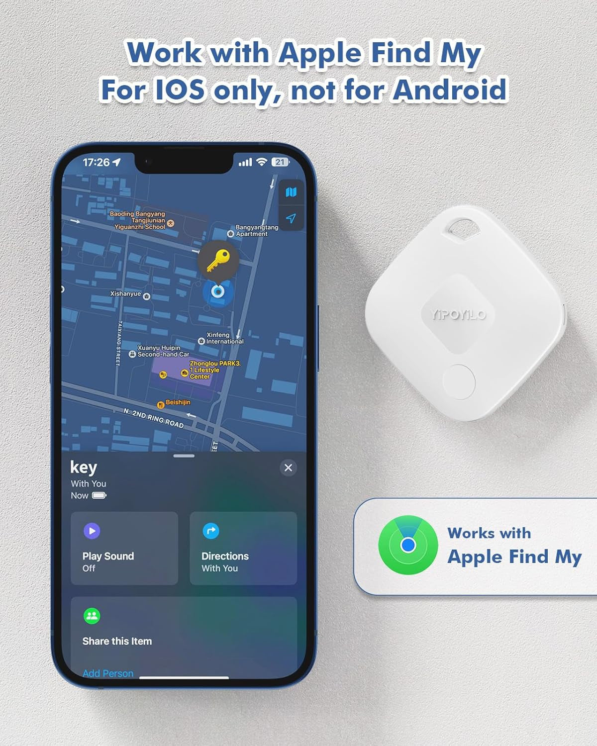 Tracker Tag Smart Key Finder Compatible with Apple Find My (Ios Only), 4 Lanyards, Replaceable Battery, Tracker Item Locator for Bag Key Wallets, 4 Pack White