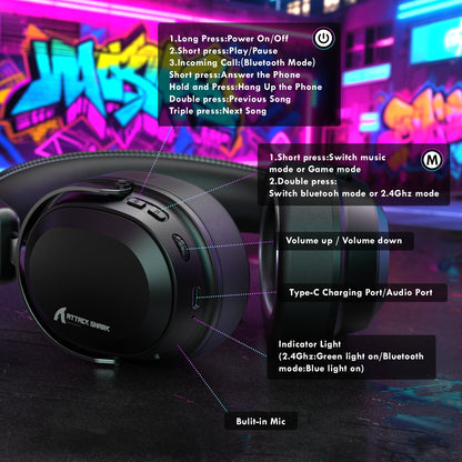 ATTACK SHARK L30Pro Wireless Gaming Headset, Detachable Microphone 7.1 Surround