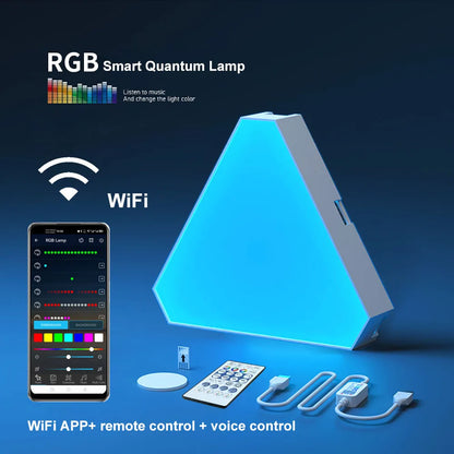 LED Triangular Quantum RGB Wall Lamp - Intelligent Ambient Lighting for Bedroom and Office Décor