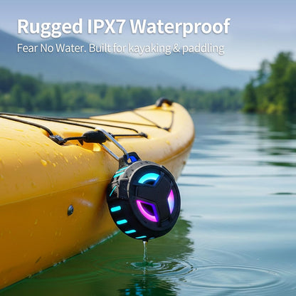 Bluetooth Shower Speaker, Waterproof Portable Bluetooth Speakers, TWS IP67 Waterproof Outdoor Speaker Wireless with LED Light, Floating, 2000Mah, Hands-Free for Shower, Pool, Beach, Bike -Black