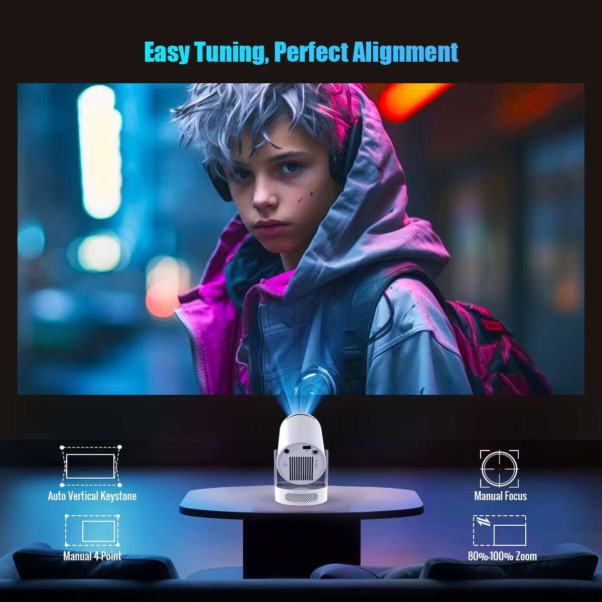 Projector Android 14 8K 1280*720P Hy300Pro+ Dual Wifi 290ANSI 180°Flexible BT5.0 Cinema Outdoor Portable Projector