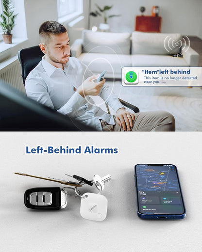Tracker Tag Smart Key Finder Compatible with Apple Find My (Ios Only), 4 Lanyards, Replaceable Battery, Tracker Item Locator for Bag Key Wallets, 4 Pack White