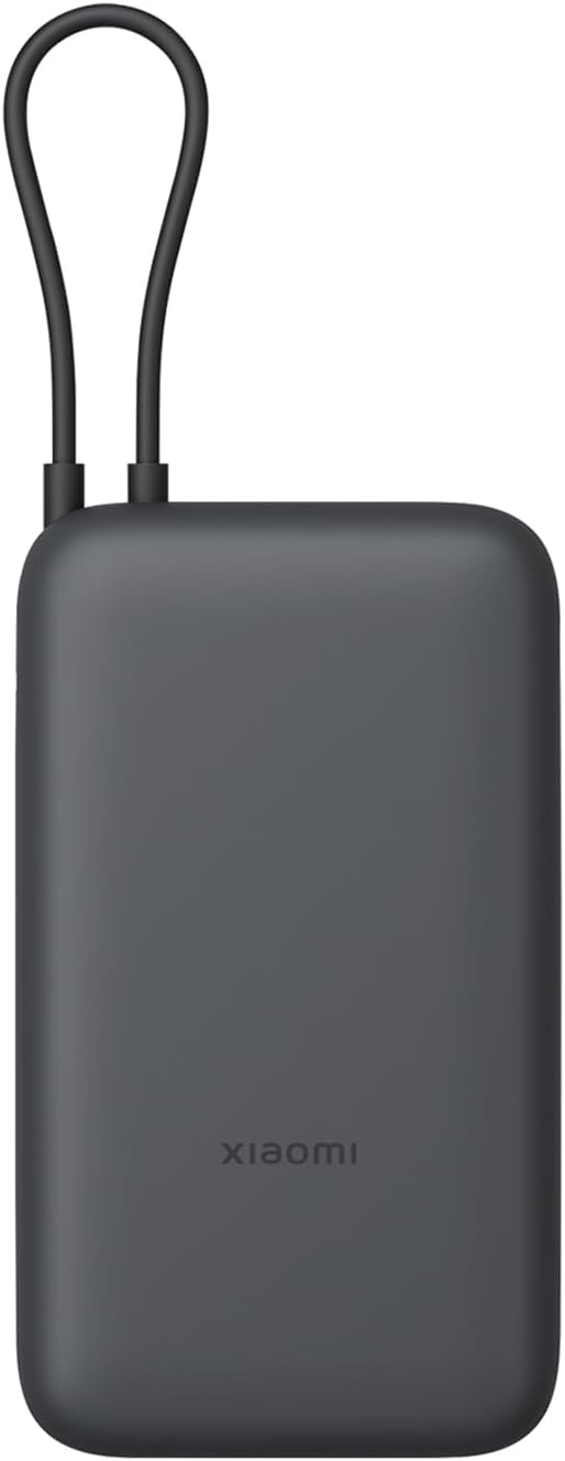 Power Up Anywhere: 20000mAh Dark Gray Power Bank with Integrated Cable for Fast Charging
