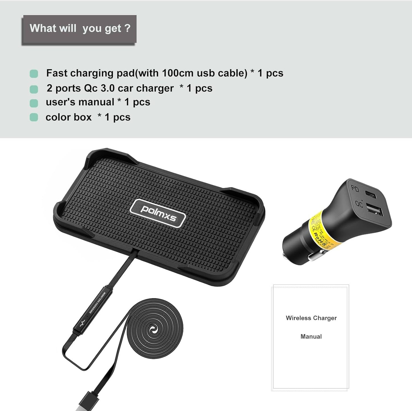 Wireless Charger, Wireless Car Charger Chargng Pad 15W Fast Wireless Phone Charger Cell Phone Cordless Charger Charging Mat Compatible with Iphone 11/12/12/14/15 Galaxy S21/S22/S23/24 (C12Y)