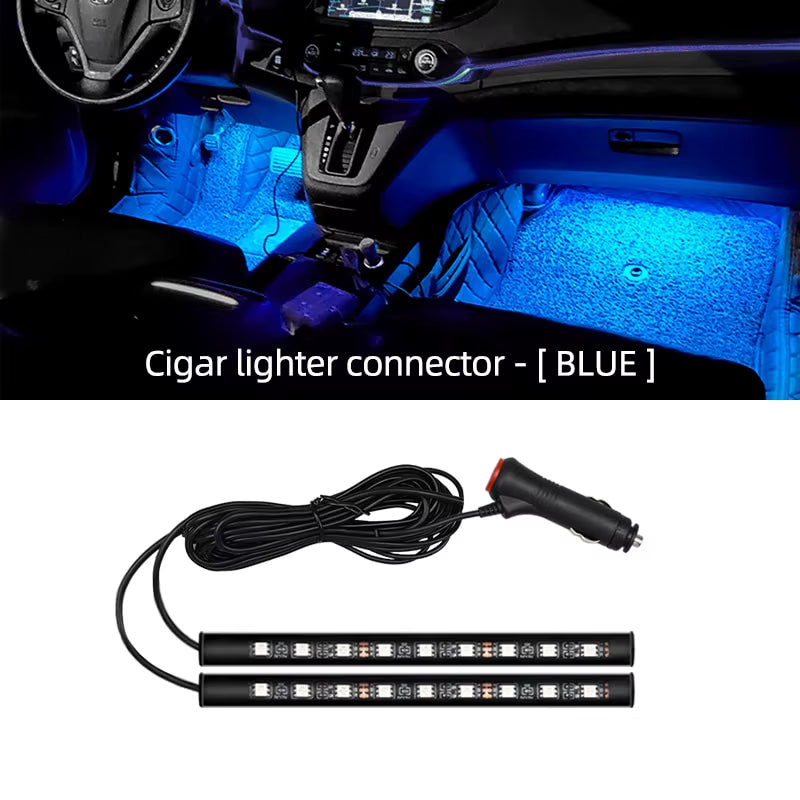 LED Car Neon Foot Lights - Interior Decorative Backlight with USB and Cigarette Lighter Connectivity