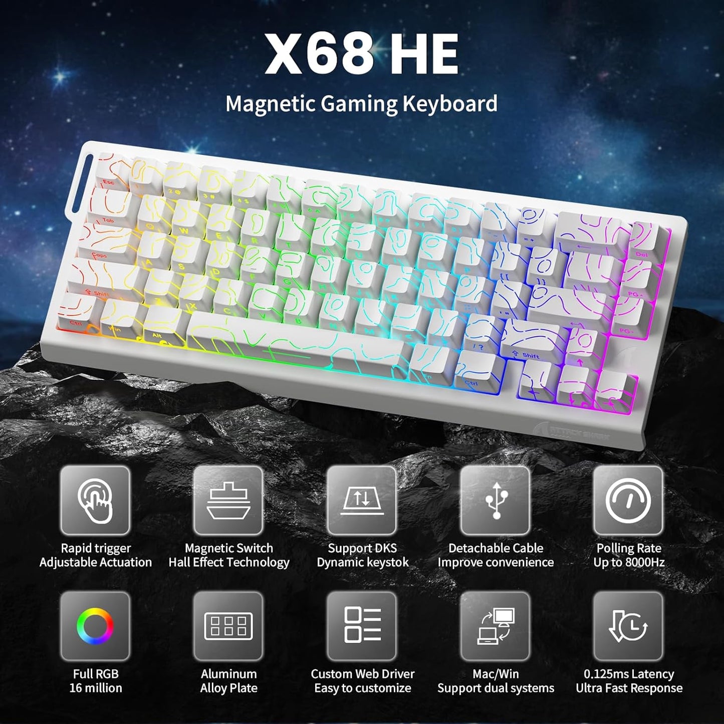 ATTACK SHARK X68 HE Rapid Trigger Mechanical Keyboard Magnetic Switch 60% Wired