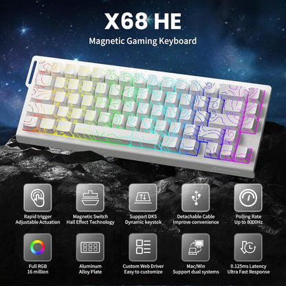 ATTACK SHARK X68 HE Rapid Trigger Mechanical Keyboard Magnetic Switch 60% Wired