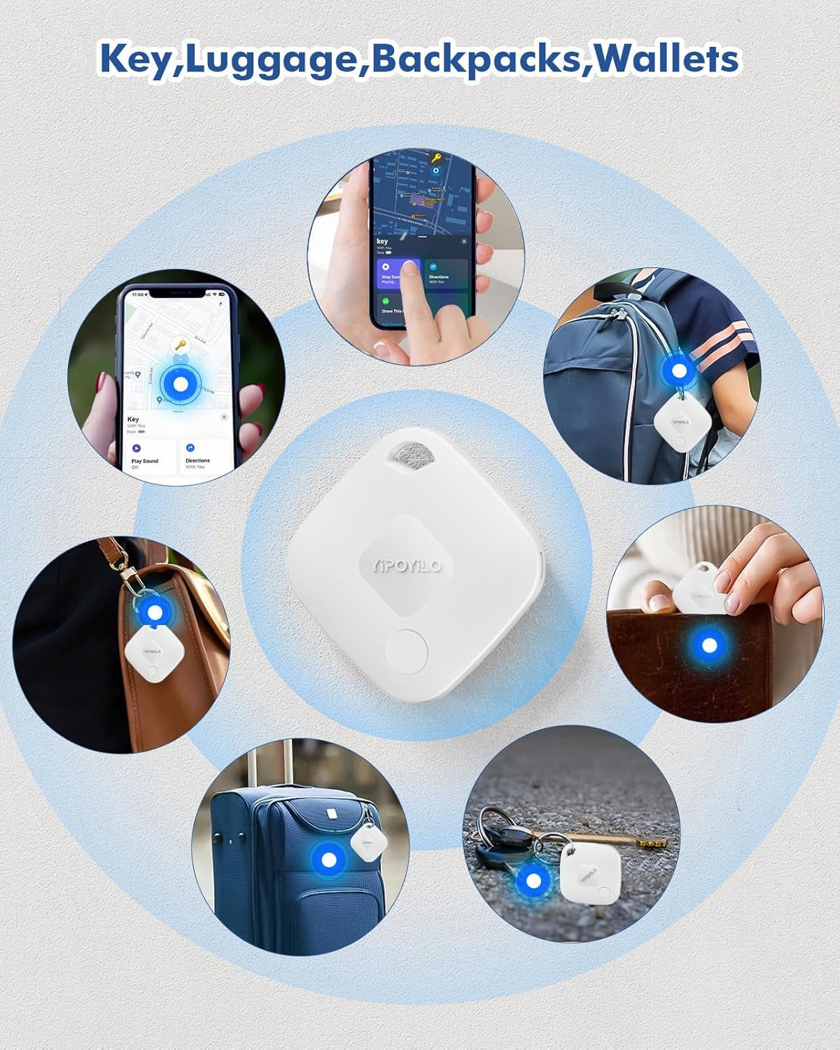 Tracker Tag Smart Key Finder Compatible with Apple Find My (Ios Only), 4 Lanyards, Replaceable Battery, Tracker Item Locator for Bag Key Wallets, 4 Pack White