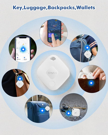 Tracker Tag Smart Key Finder Compatible with Apple Find My (Ios Only), 4 Lanyards, Replaceable Battery, Tracker Item Locator for Bag Key Wallets, 4 Pack White