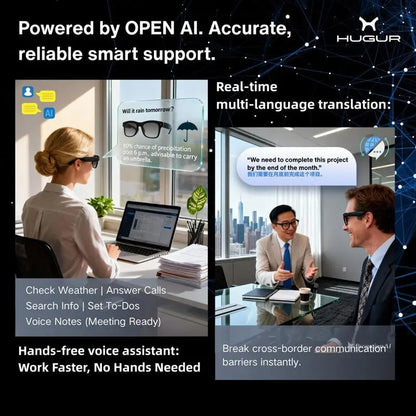 HUGUR AI Smart Camera Glasses: 8MP Lens, Photochromic Technology, Touch Control, Real-Time Translation in 160 Languages, Bluetooth Connectivity, Wearable Video Recording, and UV Protection for Outdoor Use