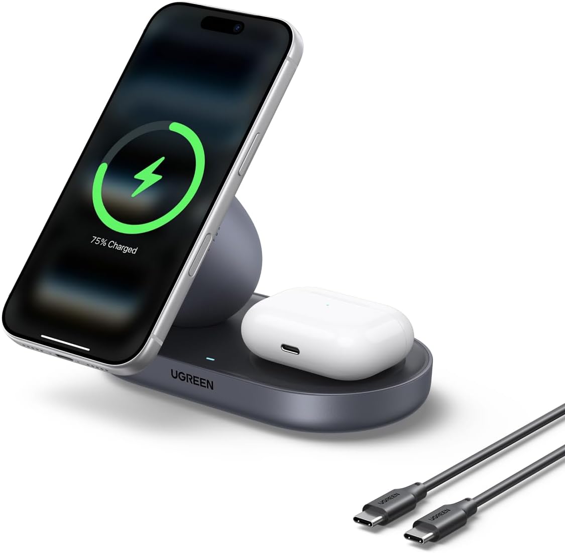 Experience Effortless Charging with the Qi2 15W 2-In-1 MagSafe Wireless Charger for iPhone and AirPods - Compact Magnetic Charging Stand