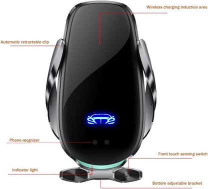 Experience the Ultimate Convenience with Our 15W Fast Wireless Phone Charger & Holder - Perfect for Car, Office, and Kitchen!