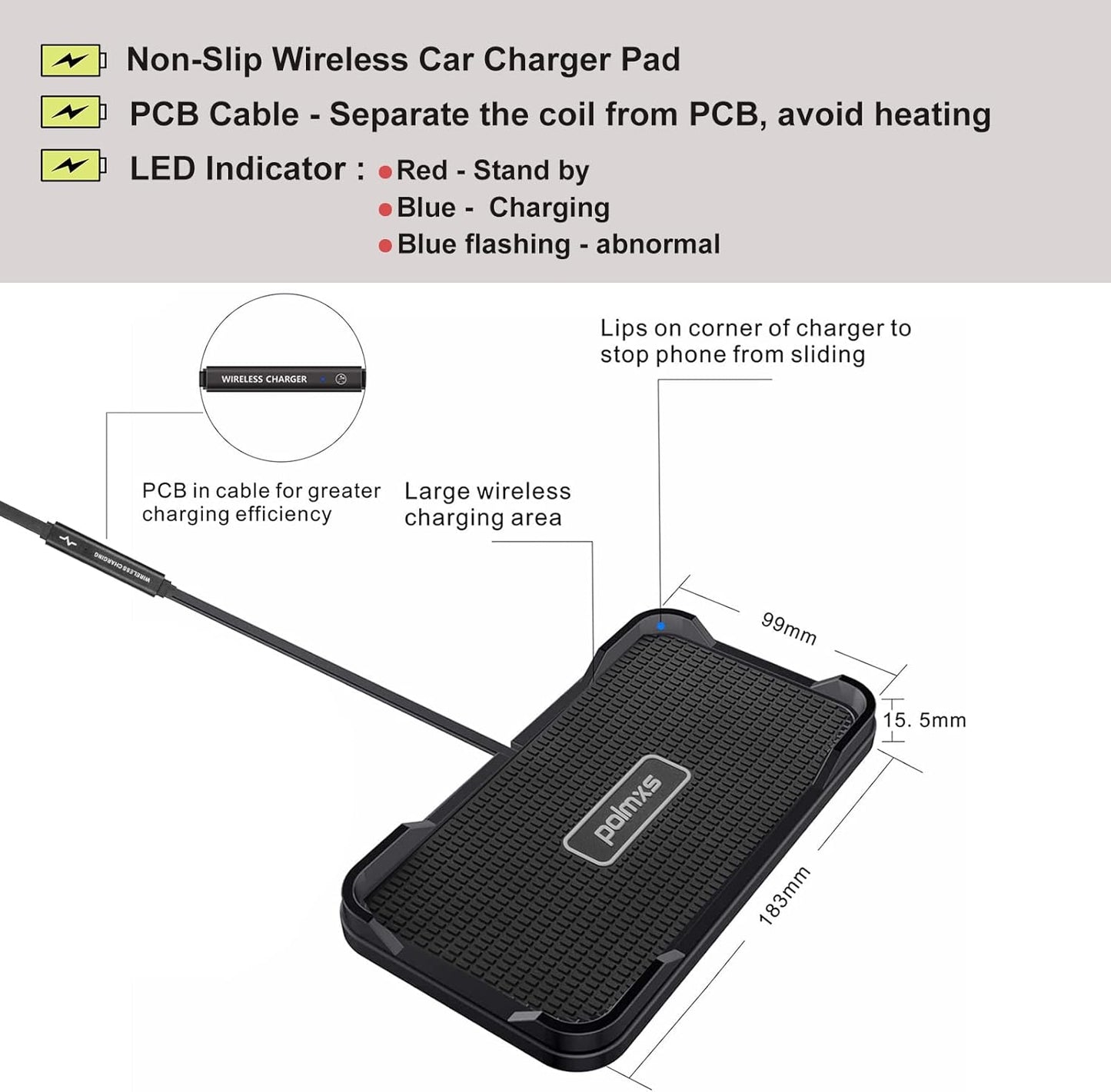 Wireless Charger, Wireless Car Charger Chargng Pad 15W Fast Wireless Phone Charger Cell Phone Cordless Charger Charging Mat Compatible with Iphone 11/12/12/14/15 Galaxy S21/S22/S23/24 (C12Y)
