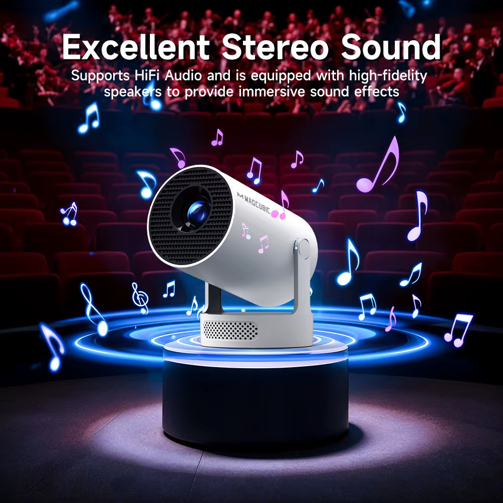 Projector Android 14 8K 1280*720P Hy300Pro+ Dual Wifi 290ANSI 180°Flexible BT5.0 Cinema Outdoor Portable Projector