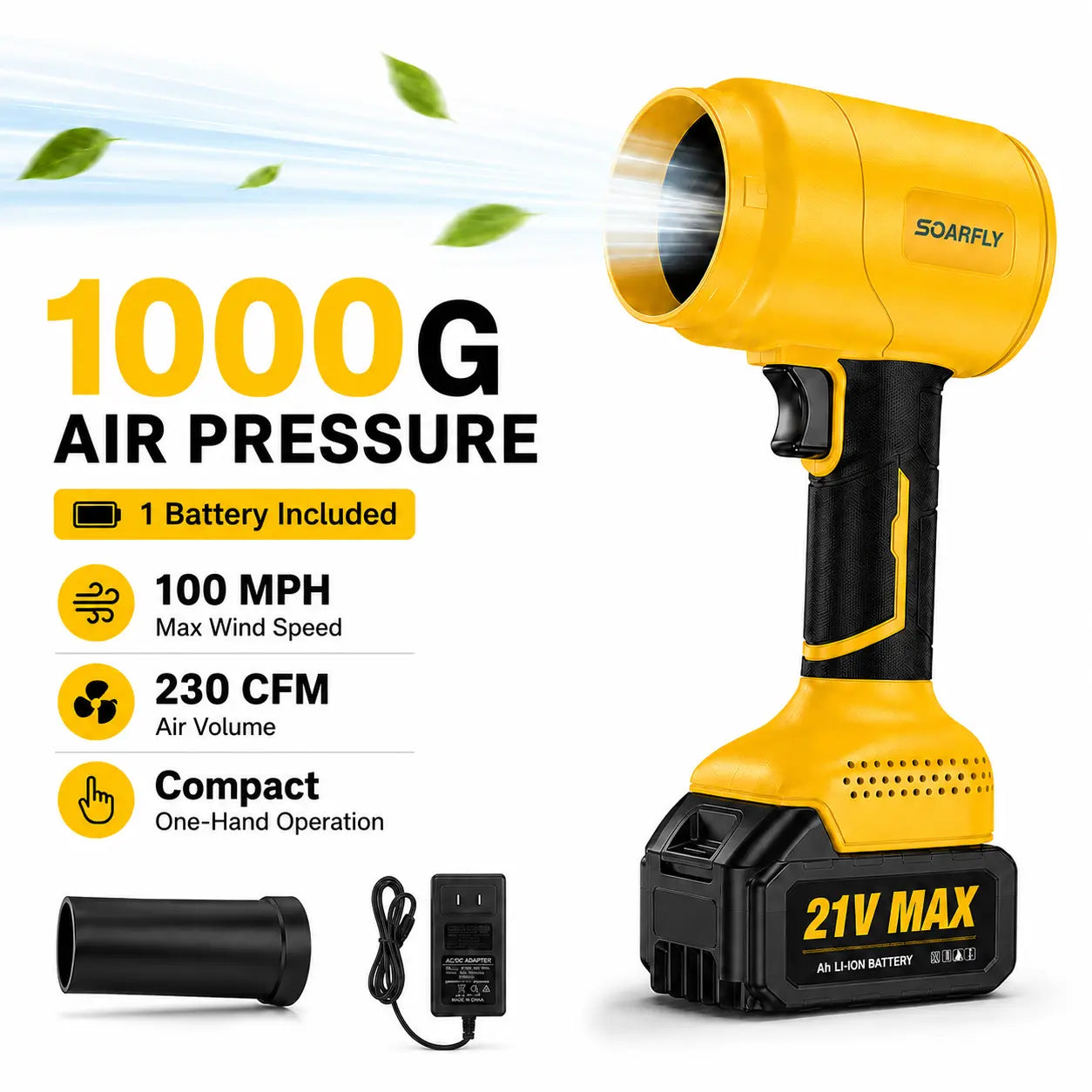SOARFLY Turbo Jet Blower - Multi-Functional Cordless Leaf Blower and Air Duster with High-Efficiency Copper Motor for Optimal Car Drying, Snow Clearing, and Home Enhancement