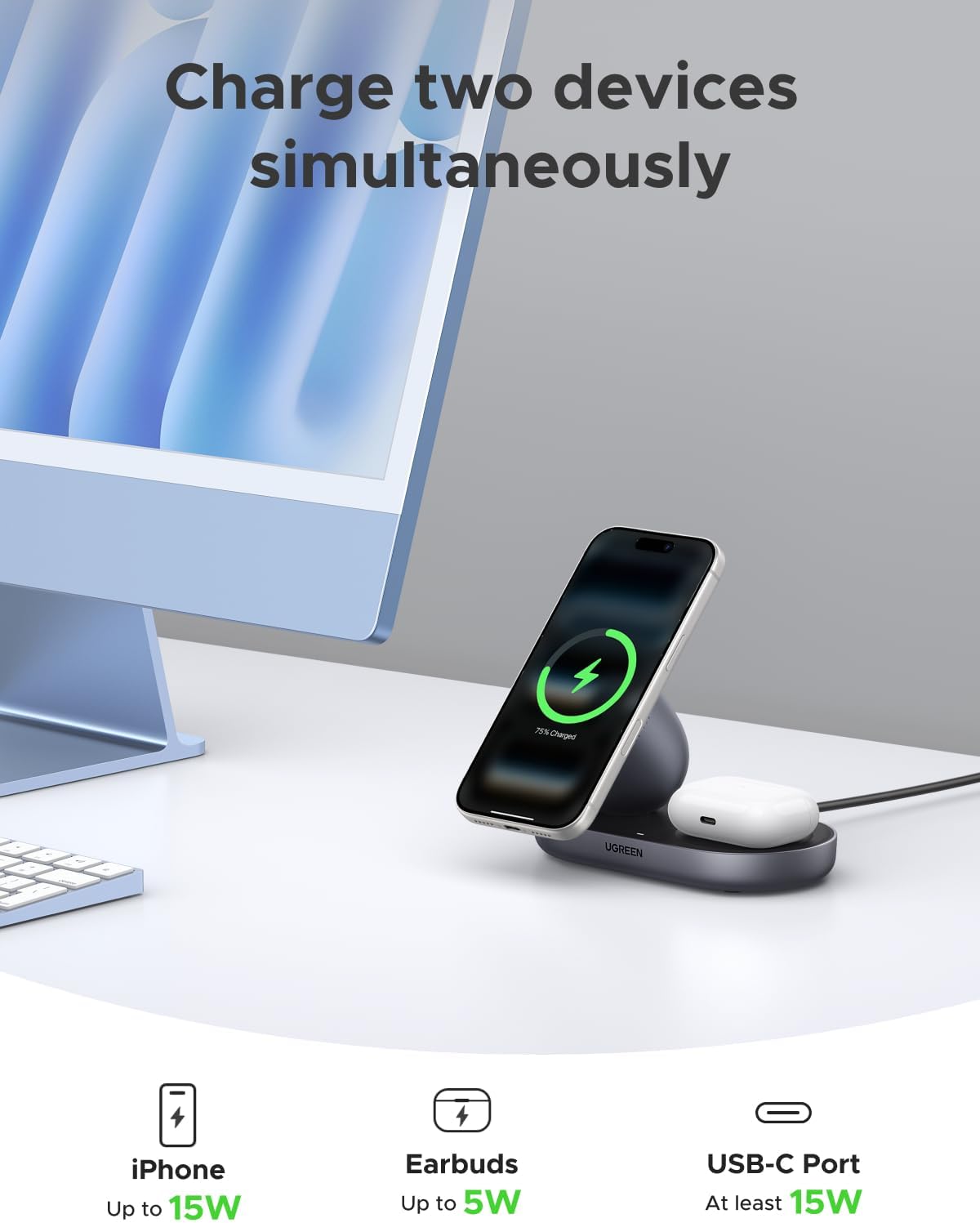Experience Effortless Charging with the Qi2 15W 2-In-1 MagSafe Wireless Charger for iPhone and AirPods - Compact Magnetic Charging Stand
