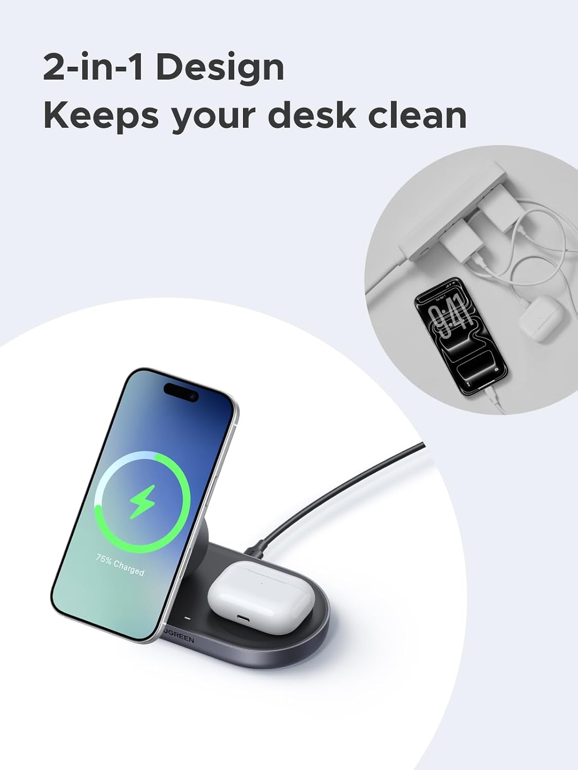 Experience Effortless Charging with the Qi2 15W 2-In-1 MagSafe Wireless Charger for iPhone and AirPods - Compact Magnetic Charging Stand