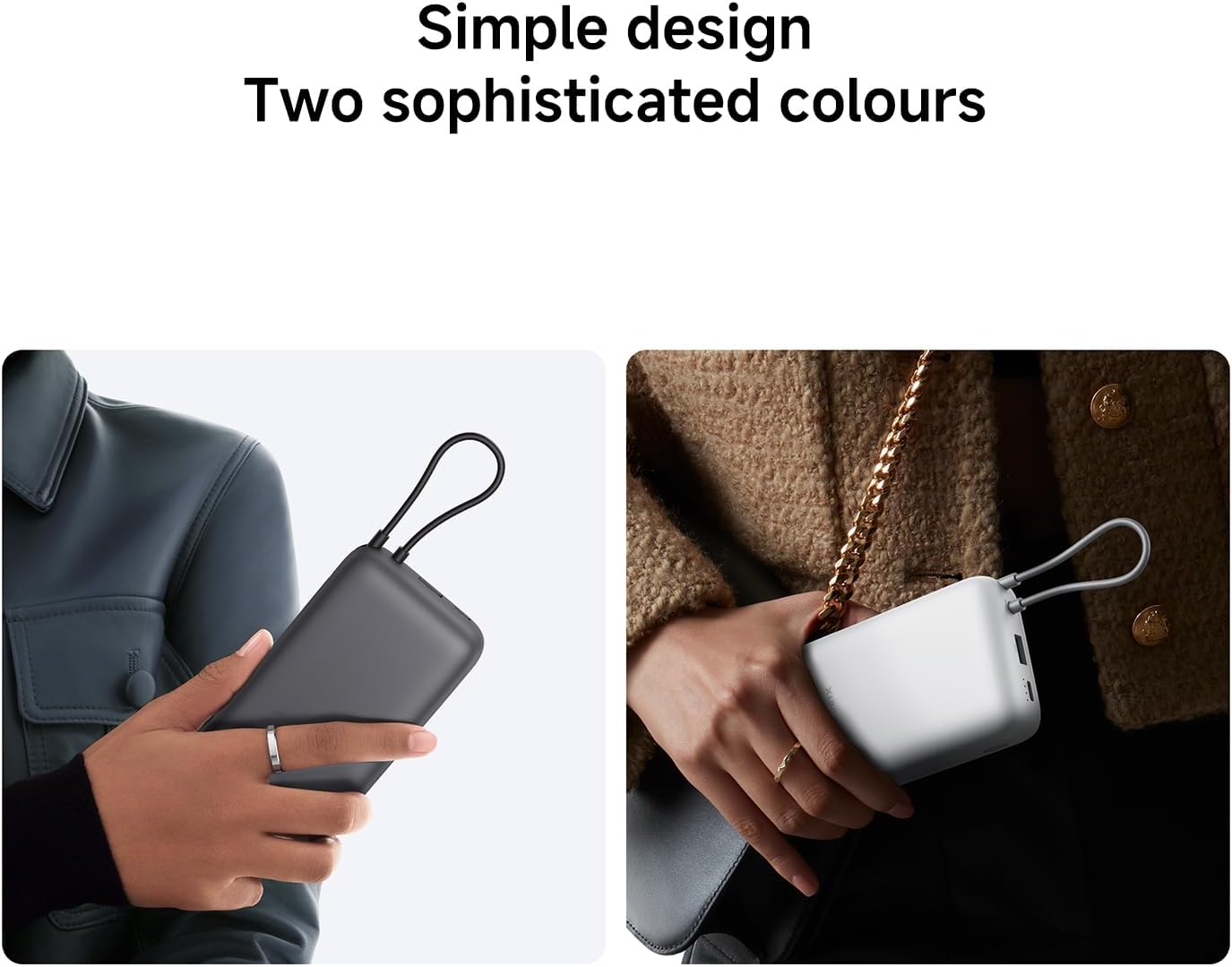 Power Up Anywhere: 20000mAh Dark Gray Power Bank with Integrated Cable for Fast Charging