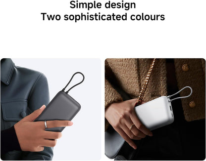 Power Up Anywhere: 20000mAh Dark Gray Power Bank with Integrated Cable for Fast Charging