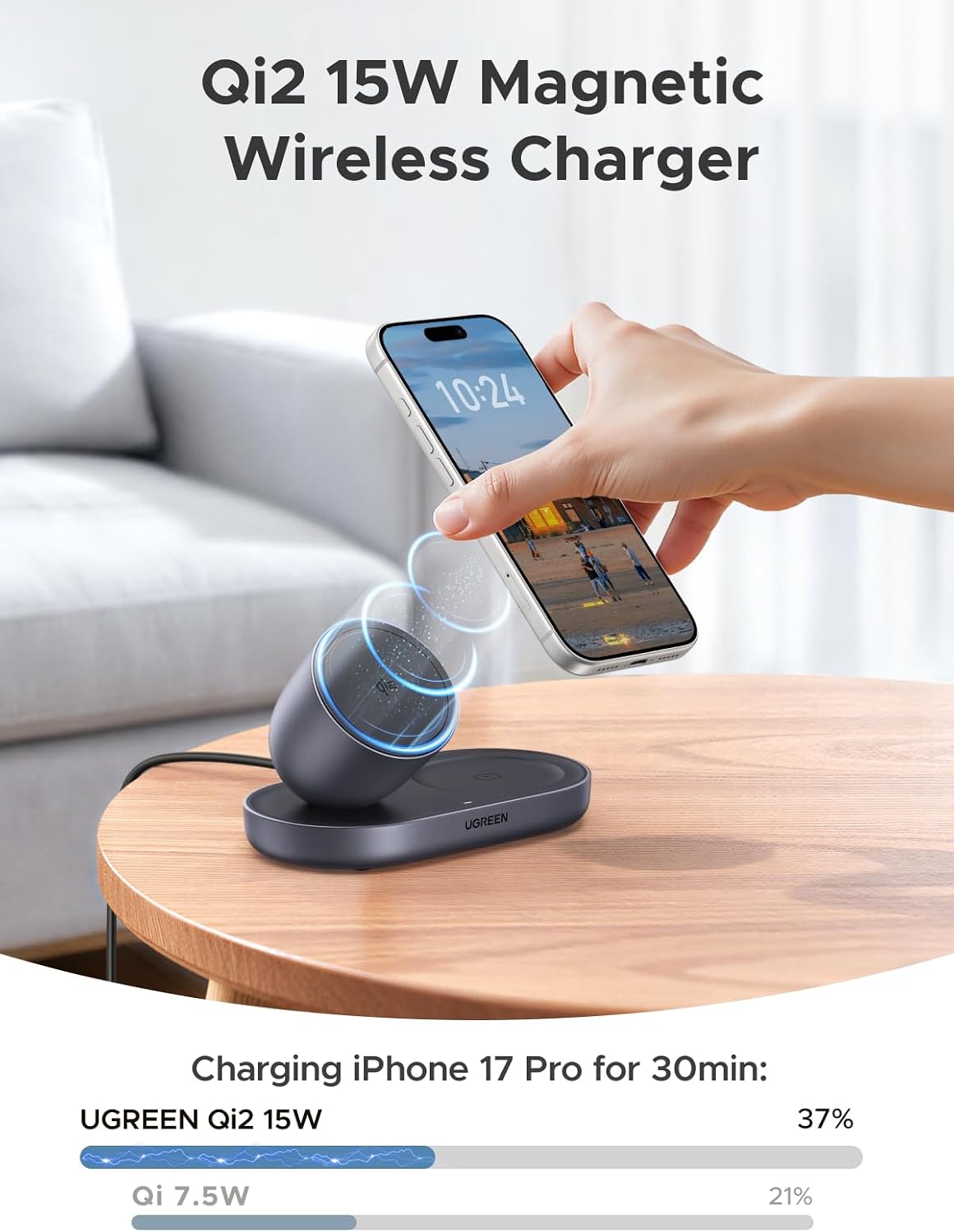 Experience Effortless Charging with the Qi2 15W 2-In-1 MagSafe Wireless Charger for iPhone and AirPods - Compact Magnetic Charging Stand