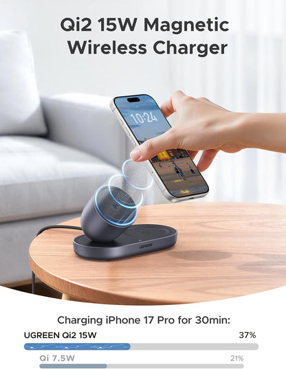 Experience Effortless Charging with the Qi2 15W 2-In-1 MagSafe Wireless Charger for iPhone and AirPods - Compact Magnetic Charging Stand