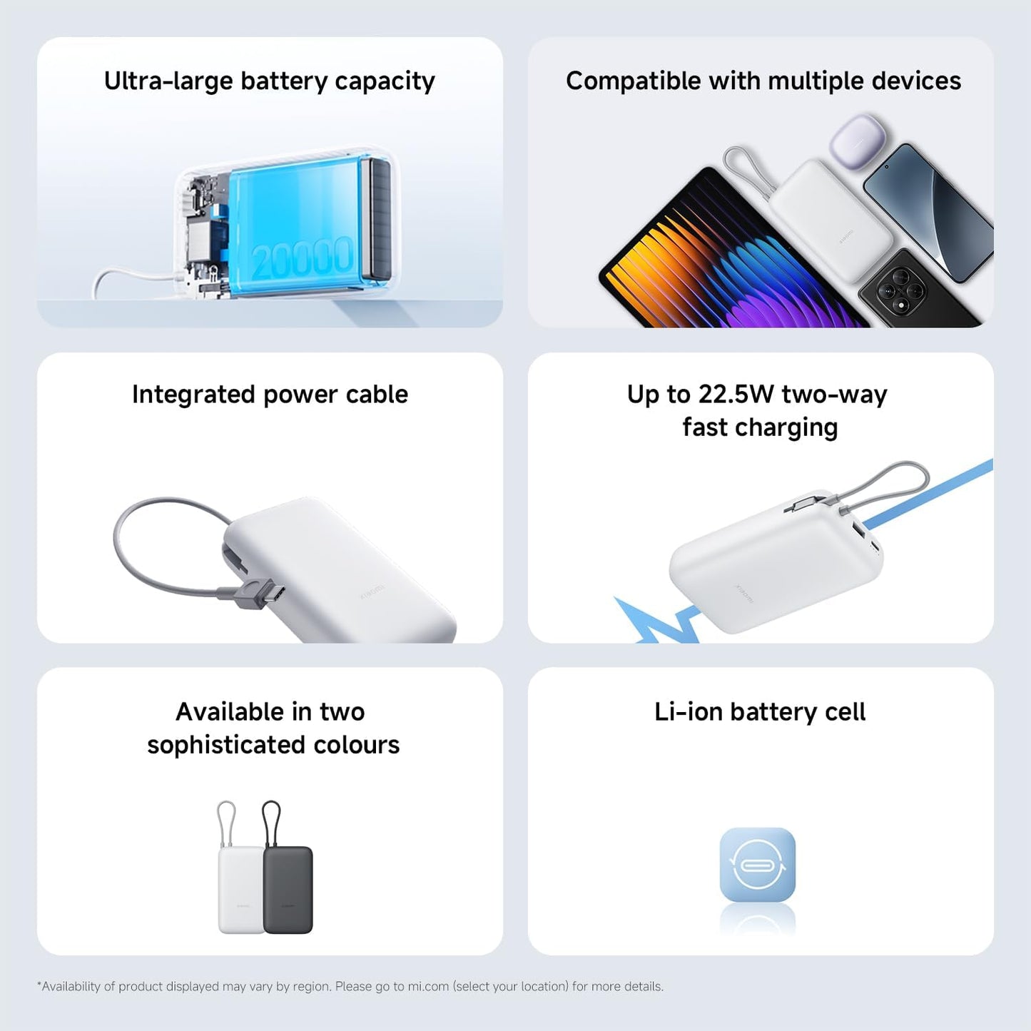 Power Up Anywhere: 20000mAh Dark Gray Power Bank with Integrated Cable for Fast Charging