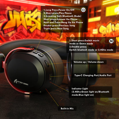 ATTACK SHARK L30Pro Wireless Gaming Headset, Detachable Microphone 7.1 Surround