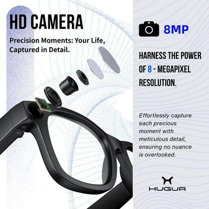 HUGUR AI Smart Camera Glasses: 8MP Lens, Photochromic Technology, Touch Control, Real-Time Translation in 160 Languages, Bluetooth Connectivity, Wearable Video Recording, and UV Protection for Outdoor Use