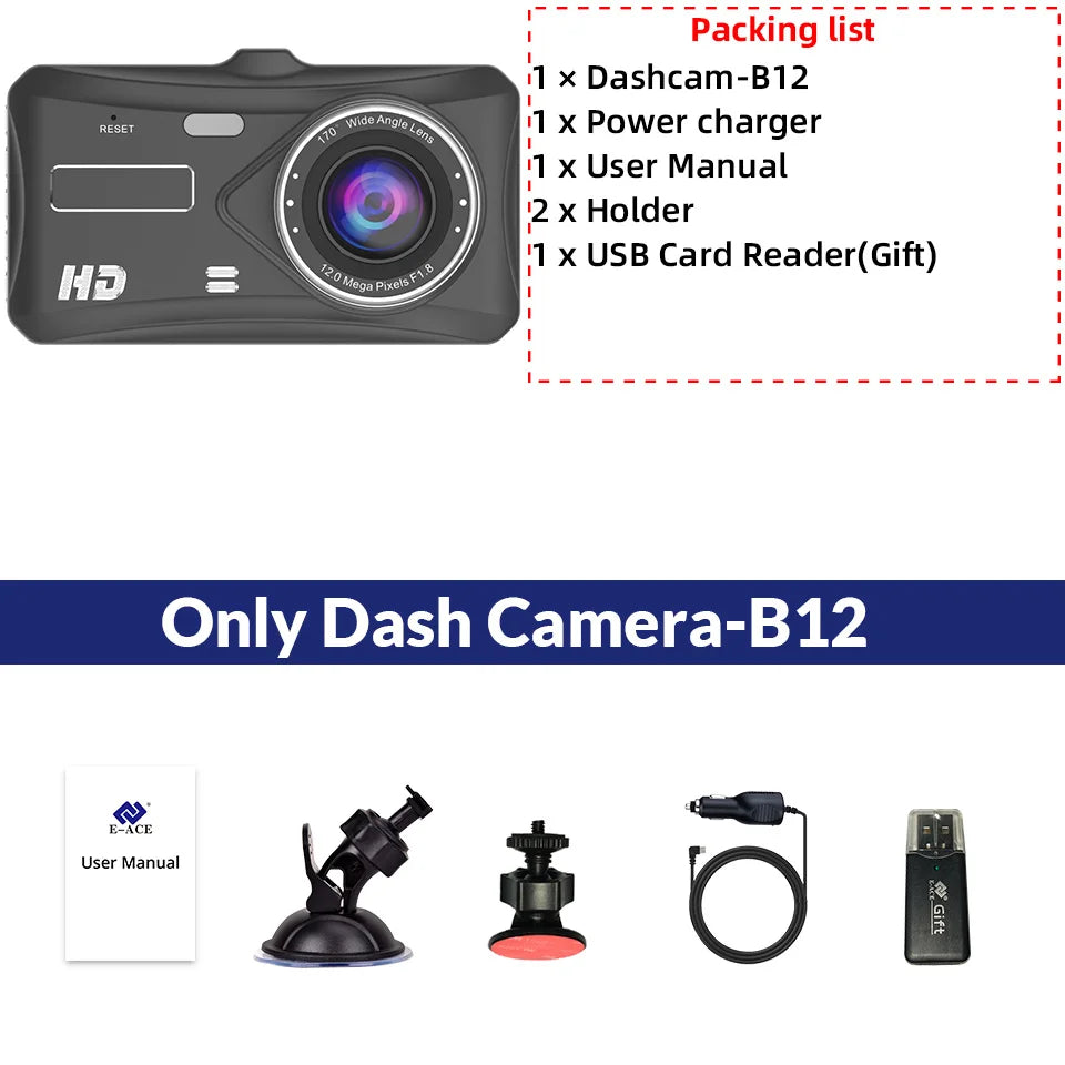 1080P Car DVR B12 Dash Cam Touch Sensitive Dash Camera WDR G Sensor Night Vision Optional Rear Lens Hidden Dashcam